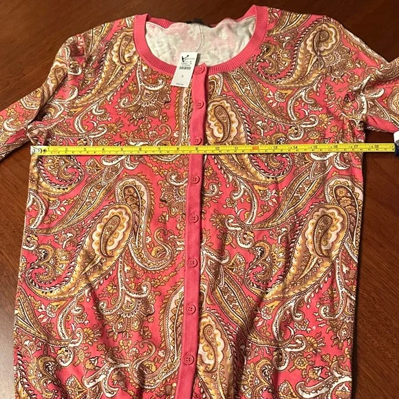 Talbots NWT Paisley Print Pink Cardigan Sweater - Size Small - Picture 4 of 5